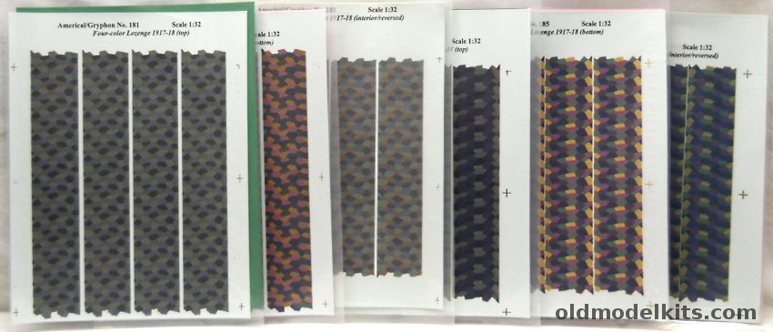 Americal-Gryphon 181 Four Color Lozenge 1917-1918 Top / 182 Four Color Lozenge 1917-1918 Bottom / 182 Four Color Lozenge 1917-1918 Interior/reversed / 184 Five Color Lozenge 1917-1918 Top / 185 Five Color Lozenge 1917-1918 (bottom) / 186 Five Color Lozenge 1917-1918 Inter plastic model kit